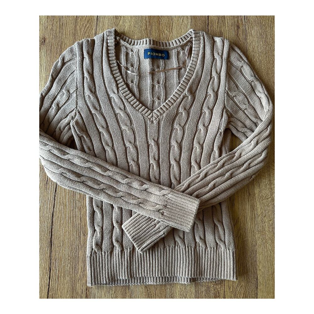 Piombo Brown Cable Knit V Neck Sweater Sixe XSmall